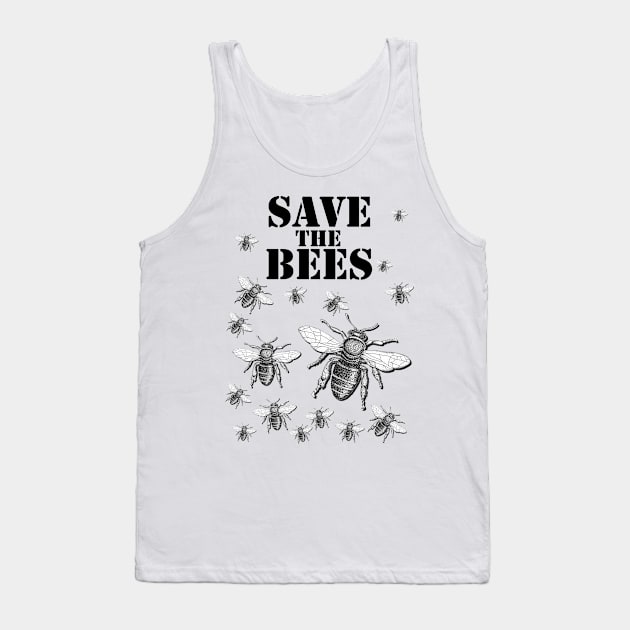 Hand drawn Bee with 3D effect for light background colors with Save the bees quote Tank Top by jitkaegressy